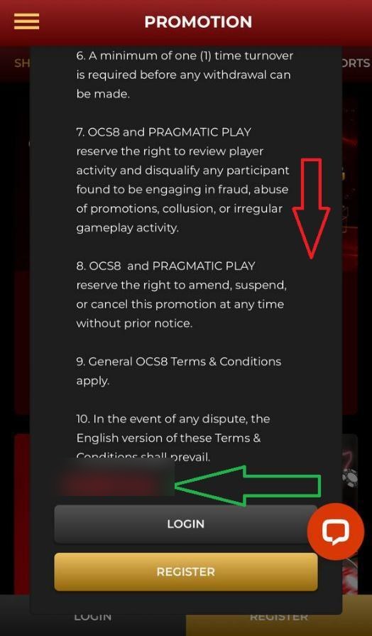 Secret code at the bottom of the promotion page